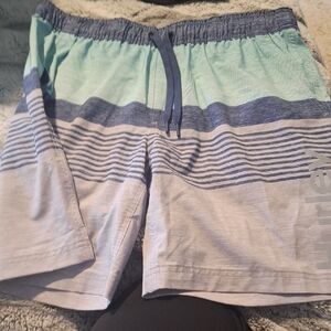 Hurley Aqua, Navy & Light Gray Striped Swim Trunks